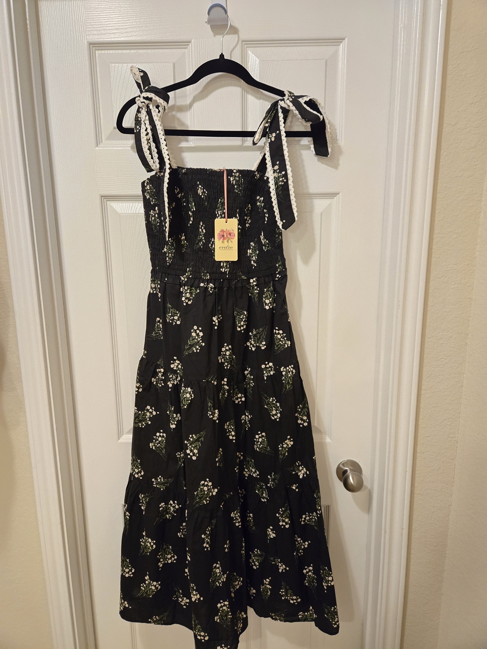 entro Black Floral Maxi Dress with Tie Straps